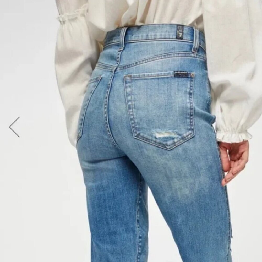 7 For All Mankind High Waist Cropped Straight Leg Distressed Jeans Size 25 - Picture 2 of 11